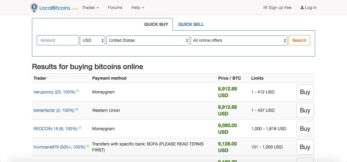 Purchasing BTC with LocalBicoins